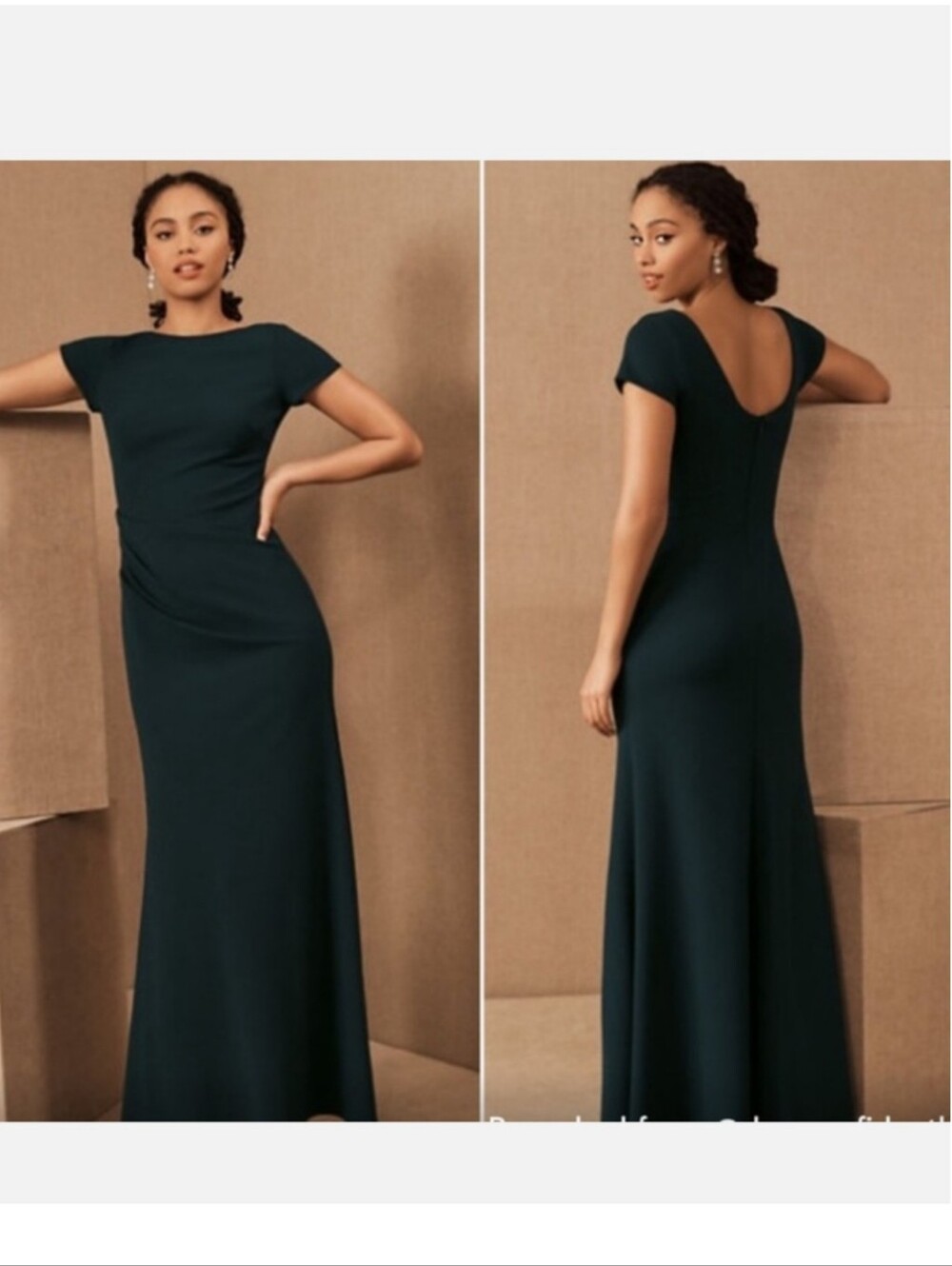 BHLDN Matisse Cap Sleeve Dark Emerald  Green Teal Gown Size 6